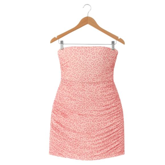 Miscreants Mini Dress & Gloves Yellow & Pink Leopard NWT Size 6 US / 8 UK - Picture 3 of 4